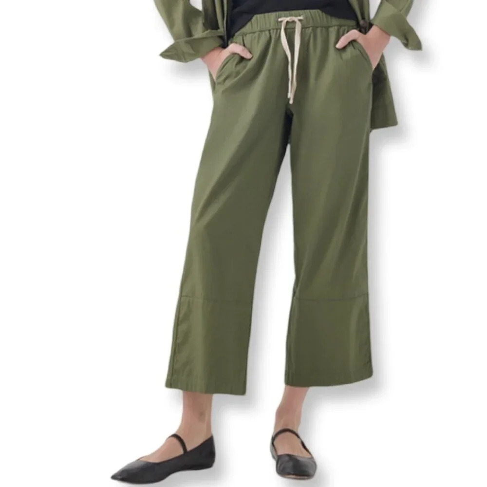 Pact Daily Twill Crop Pants Olivine Green Size Large Pull On